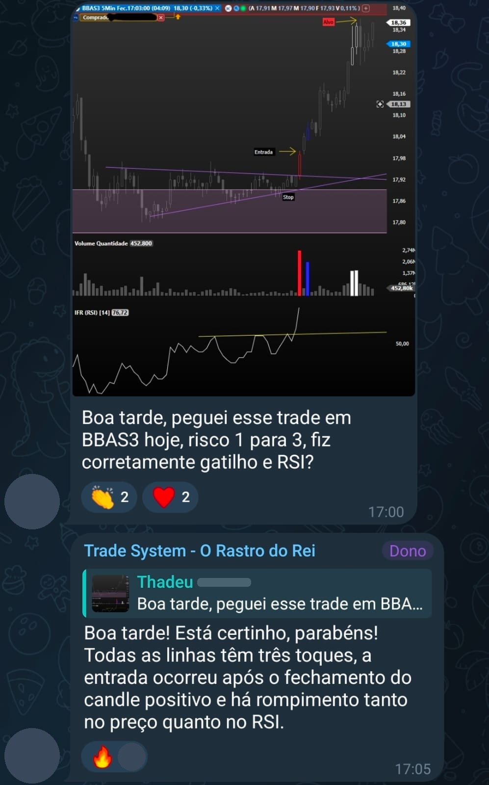 Trade em BBAS3 com risco 1 para 3 validado pela equipe