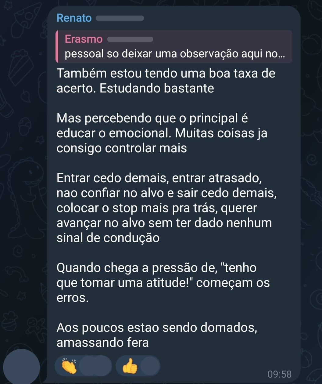 Aluno relata boa taxa de acerto e controle emocional