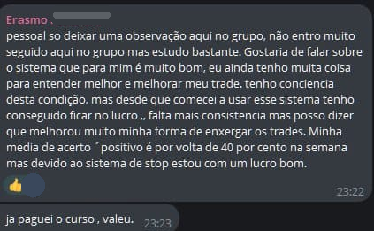 Aluno relata que está no lucro e já pagou o curso
